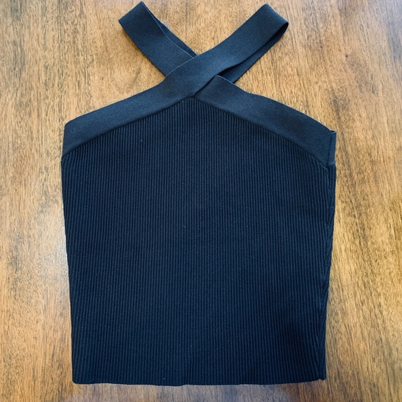 Aritzia BABATON Black Sculpt Knit Criss Cross Cropped Tank Top Womens Large Crop - Picture 2 of 14